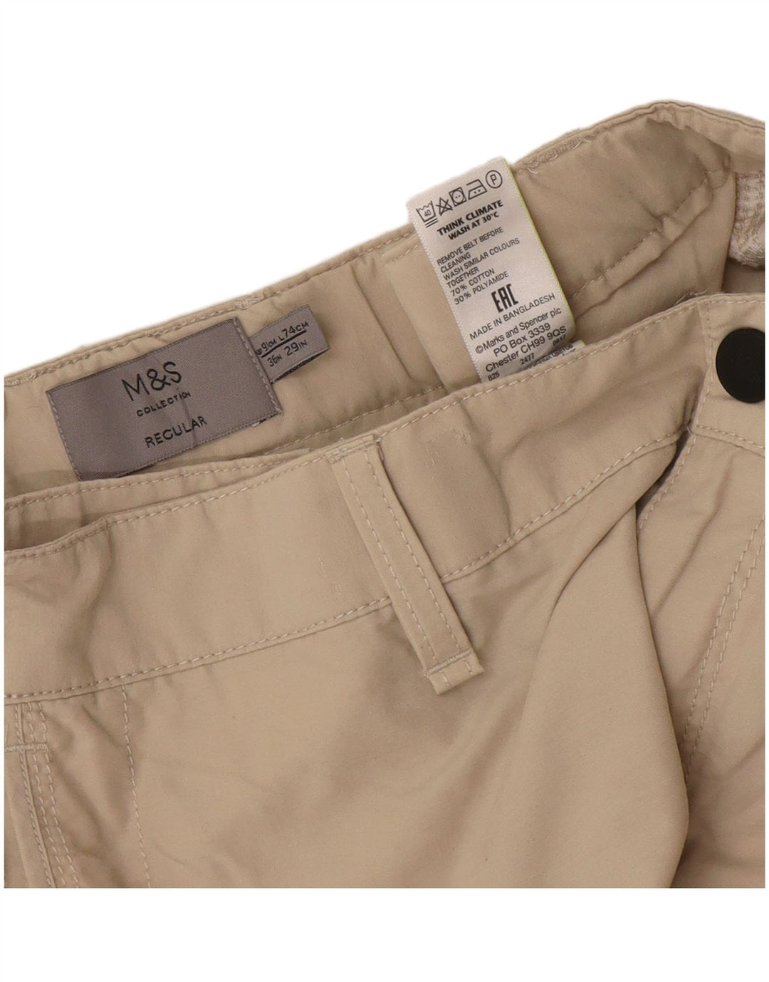 Marks & Spencer Mens Straight Cargo Trousers W36 L29 Beige Cotton
