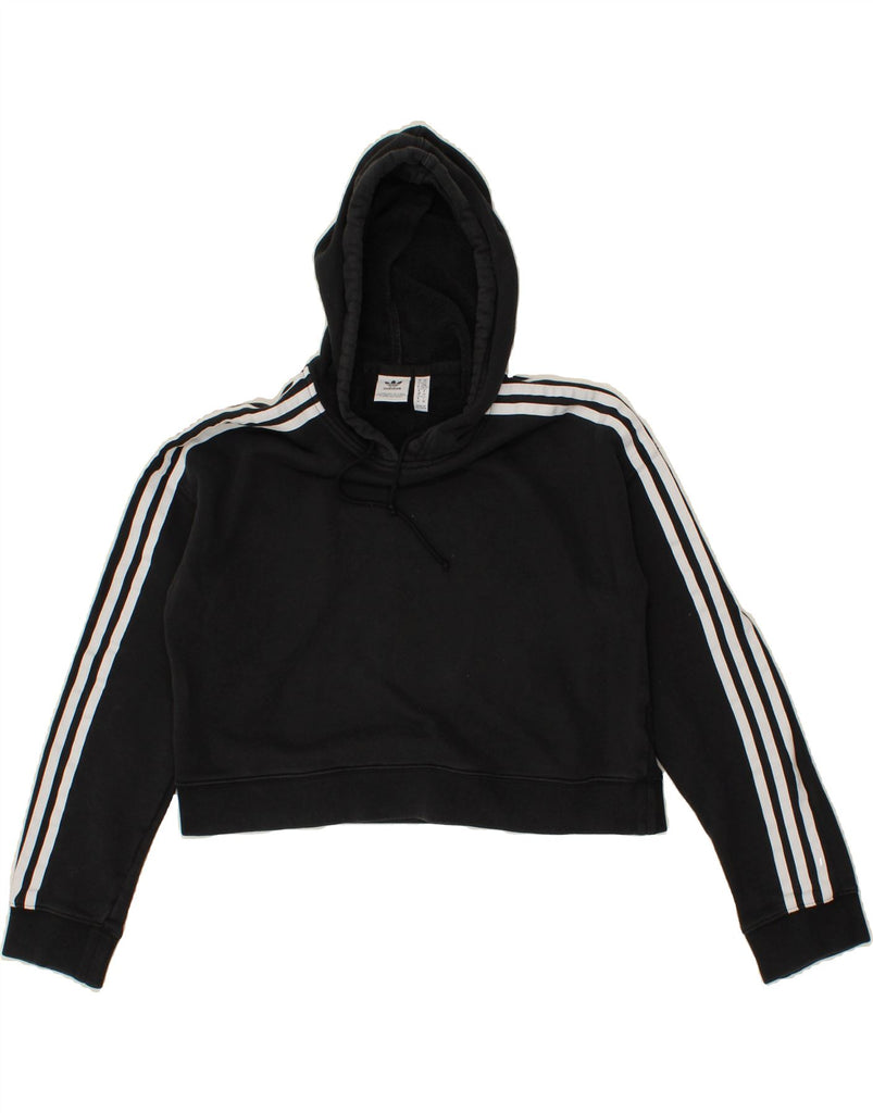 ADIDAS Womens Crop Hoodie Jumper UK 6 XS Black Cotton Vintage Adidas and Second-Hand Adidas from Messina Hembry 