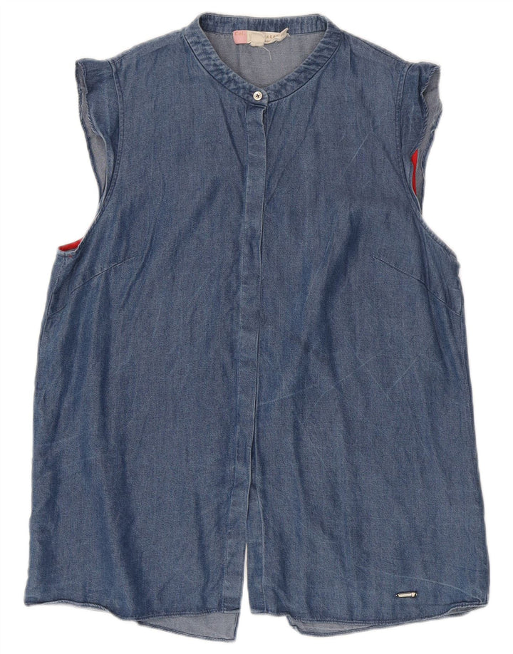 Ted Baker Womens Loose Fit Sleeveless Denim Shirt Size 2 Small Blue Lyocell