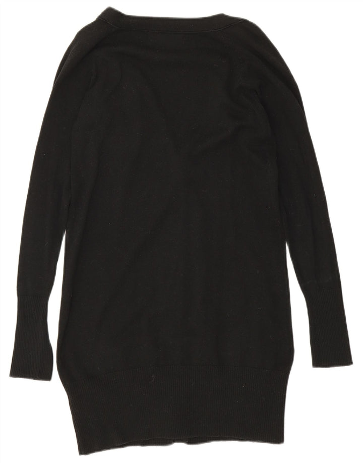 Zara Womens Longline Cardigan Sweater UK 12 Medium Black Cotton