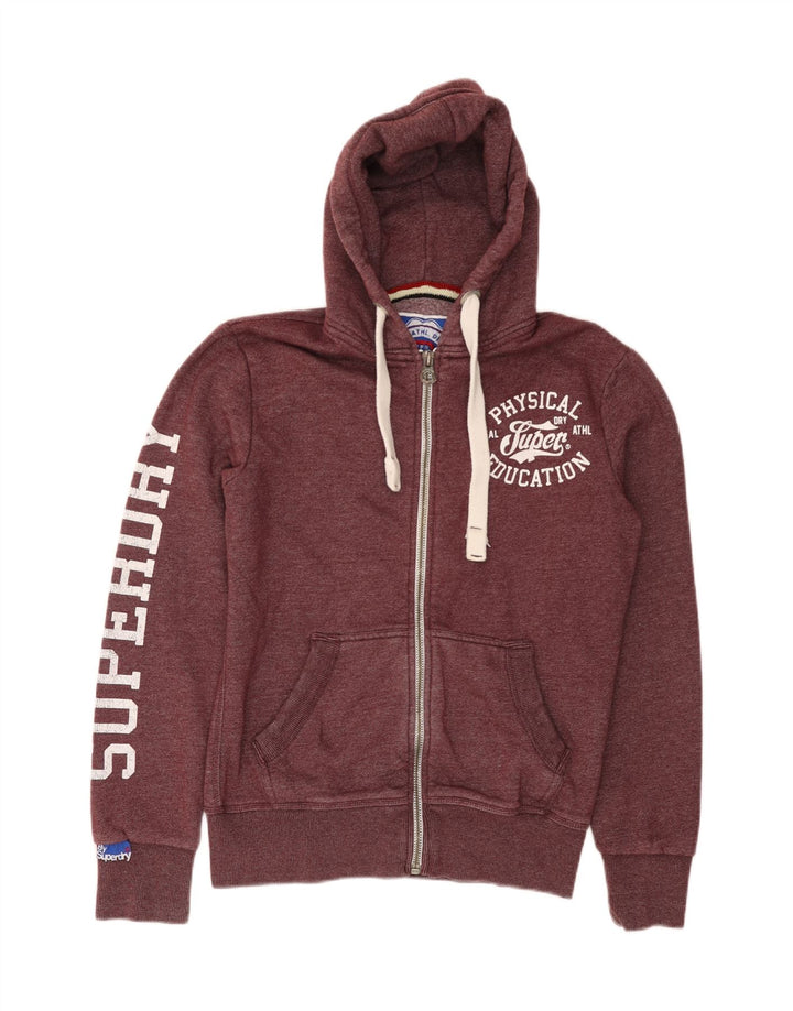 SUPERDRY Mens Graphic Zip Hoodie Sweater Small Burgundy Cotton