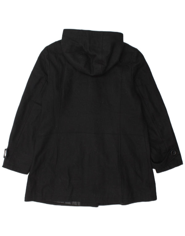 Vintage Womens Hooded Duffle Coat UK 14 Large Black Wool