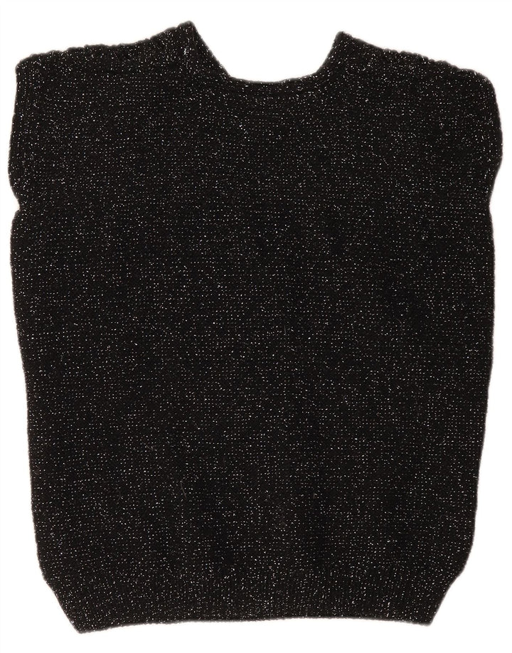 Vintage Womens Vest Tank Top UK 12 Medium Black Flecked