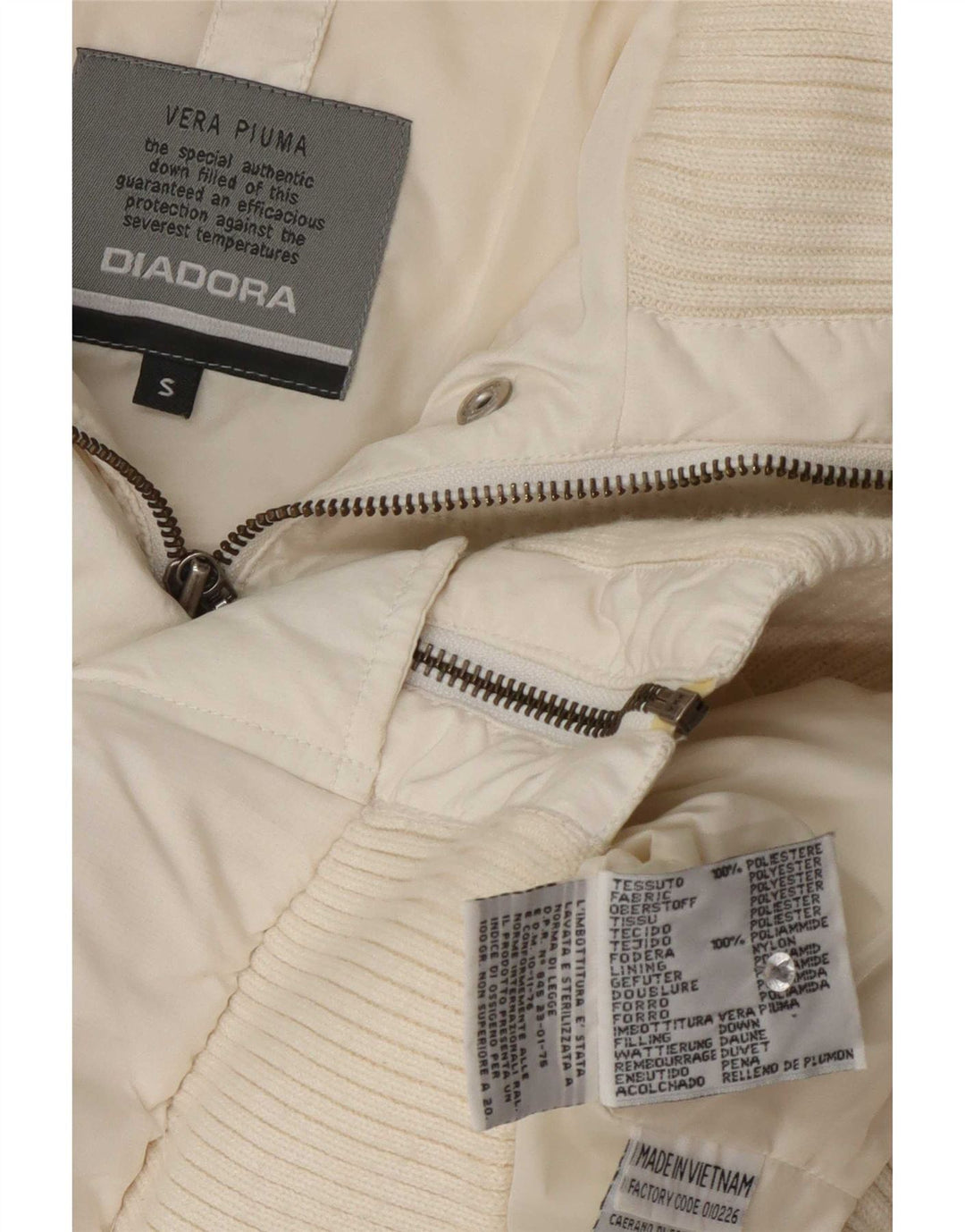 Diadora Womens Hooded Bomber Padded Jacket UK 10 Small White Polyester