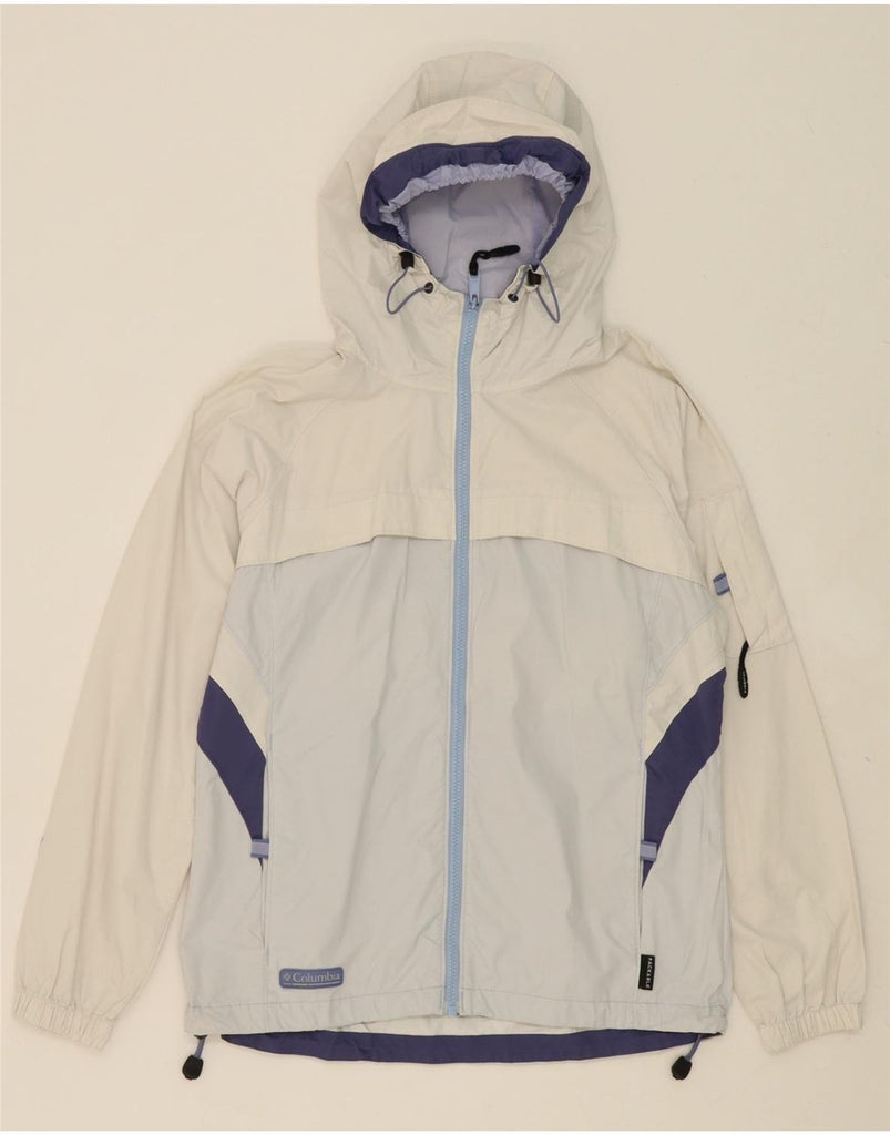 COLUMBIA Womens Hooded Rain Jacket UK 14 Medium White Colourblock Vintage Columbia and Second-Hand Columbia from Messina Hembry 