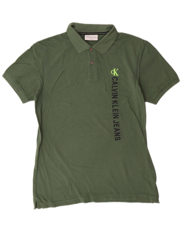 CALVIN KLEIN JEANS Mens Regular Fit Graphic Polo Shirt Medium Khaki Cotton