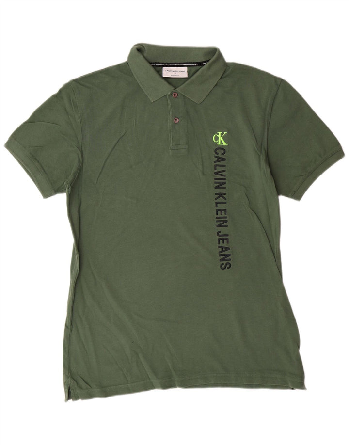 CALVIN KLEIN JEANS Mens Regular Fit Graphic Polo Shirt Medium Khaki Cotton