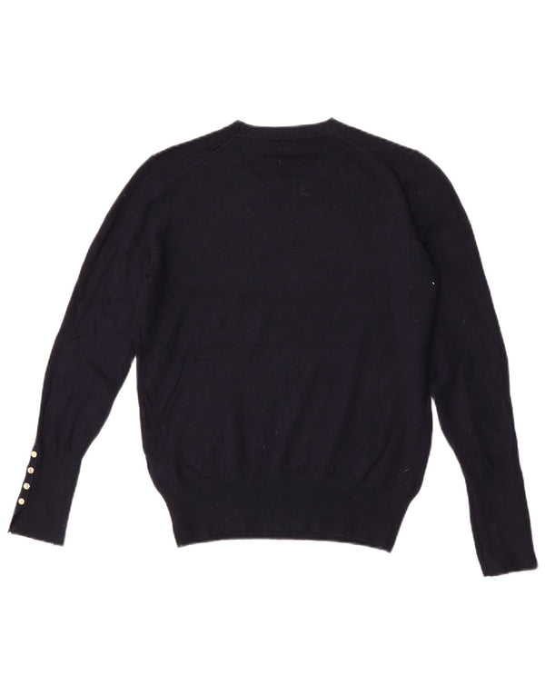 Zara Womens Crew Neck Jumper Sweater UK 12 Medium Navy Blue Viscose