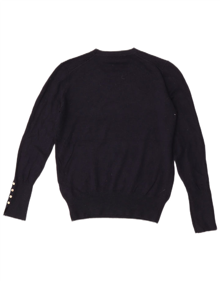 Zara Womens Crew Neck Jumper Sweater UK 12 Medium Navy Blue Viscose