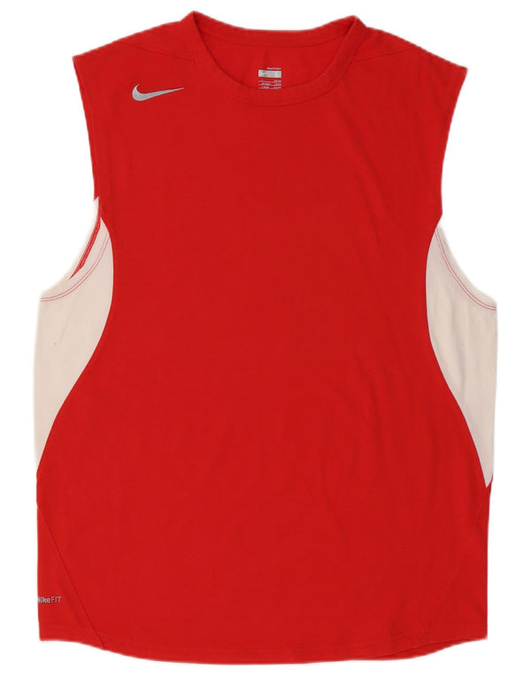 Nike Mens Vest Top UK 42/44 Large Red Colourblock Cotton Sports