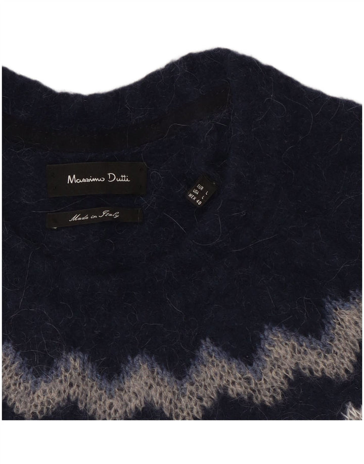 Massimo Dutti Womens Crew Neck Jumper Sweater UK 16 Large Navy Blue