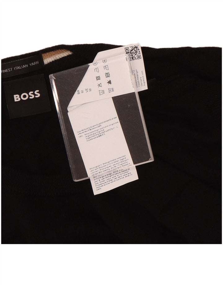 Hugo Boss Mens Crew Neck Jumper Sweater Medium Black Wool