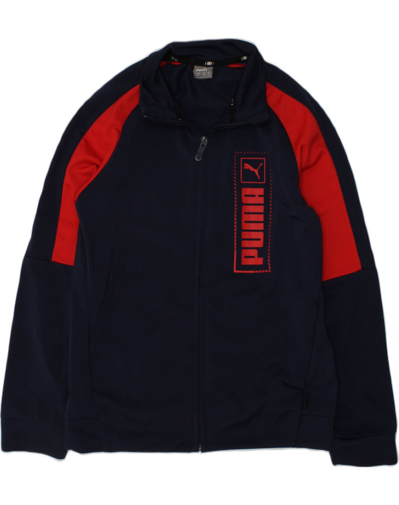 PUMA Boys Graphic Tracksuit Top Jacket 11-12 Years Navy Blue Polyester | Vintage Puma | Thrift | Second-Hand Puma | Used Clothing | Messina Hembry 