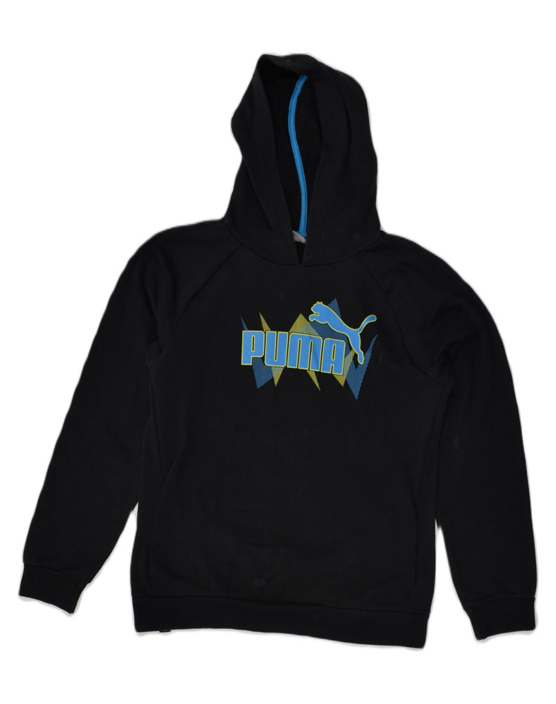 PUMA Boys Graphic Hoodie Jumper 13-14 Years Black Cotton | Vintage Puma | Thrift | Second-Hand Puma | Used Clothing | Messina Hembry 