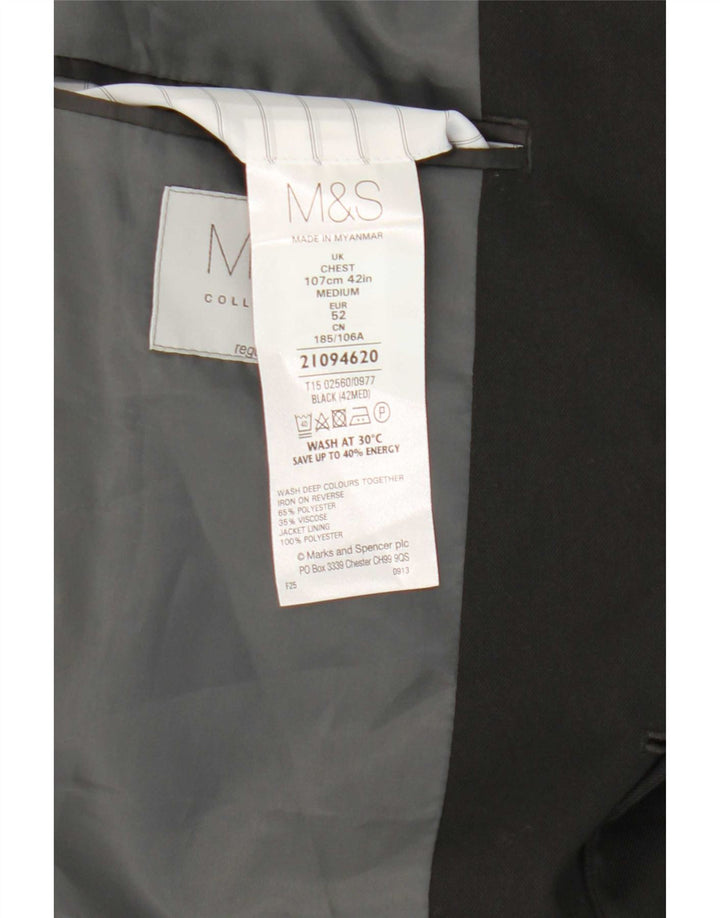 Marks & Spencer Mens 2 Button Blazer Jacket UK 42 Large Black Polyester