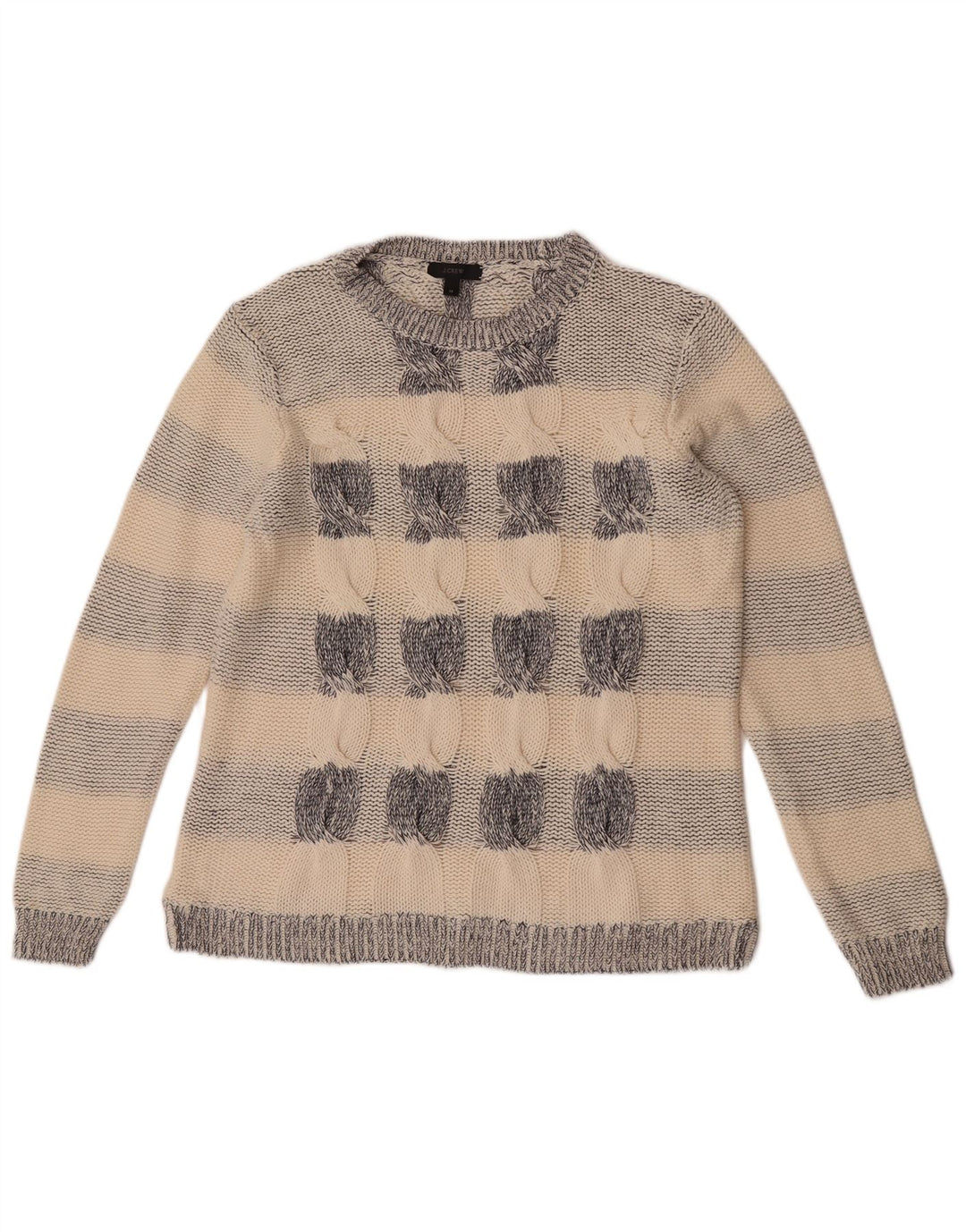 J. Crew Womens Crew Neck Jumper Sweater UK 14 Medium Grey Striped Cotton