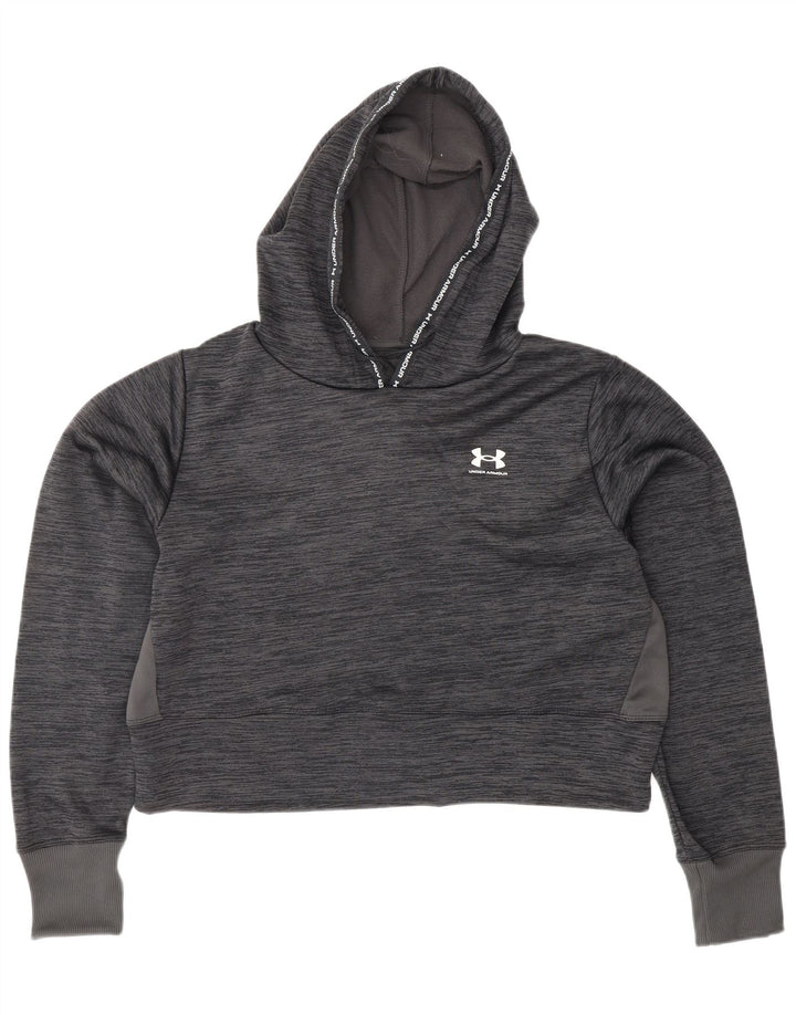 UNDER ARMOUR Womens Crop Hoodie Jumper UK 14 Medium Grey Flecked Polyester
