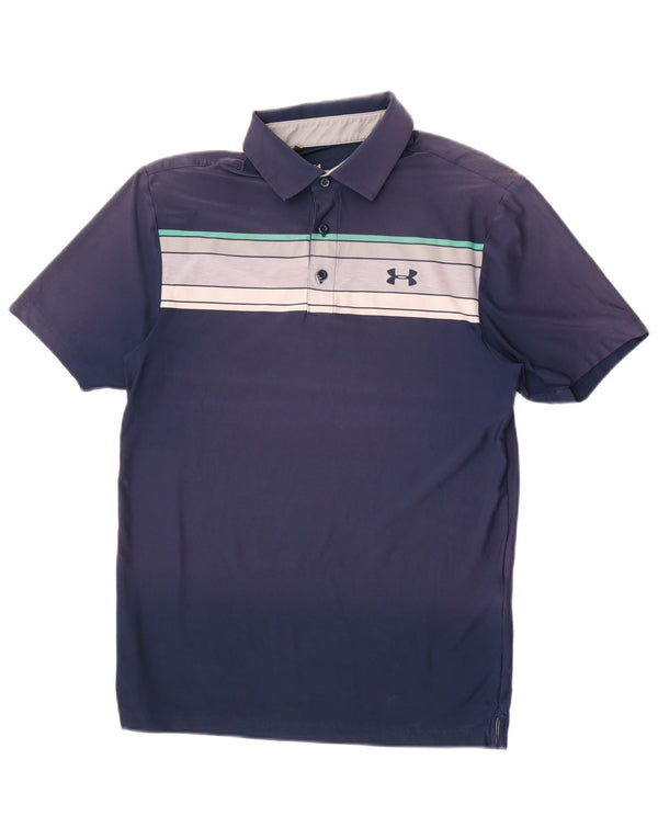 Under Armour Mens Heat Gear Polo Shirt Small Navy Blue Colourblock