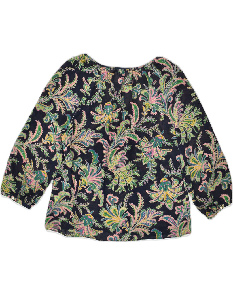 CHAPS Womens 3/4 Sleeve Blouse Top UK 18 XL Navy Blue Floral Polyester | Vintage Chaps | Thrift | Second-Hand Chaps | Used Clothing | Messina Hembry 