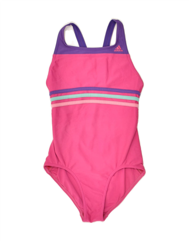 ADIDAS Girls Swimwear 12-13 Years Pink Striped Nylon | Vintage Adidas | Thrift | Second-Hand Adidas | Used Clothing | Messina Hembry 