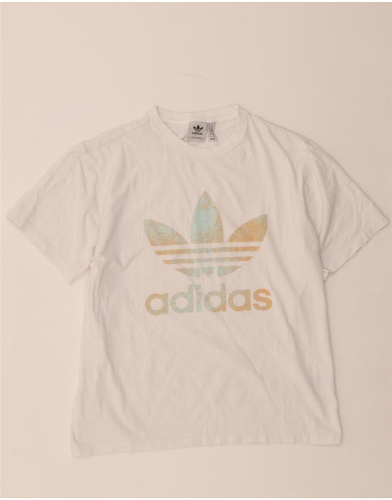 ADIDAS Womens Graphic T-Shirt Top UK 14 Large White Cotton Vintage Adidas and Second-Hand Adidas from Messina Hembry 