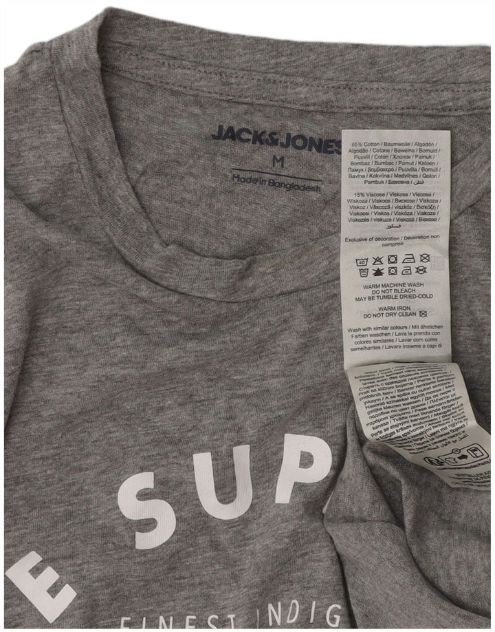 JACK & JONES Mens Graphic T-Shirt Top Medium Grey Cotton