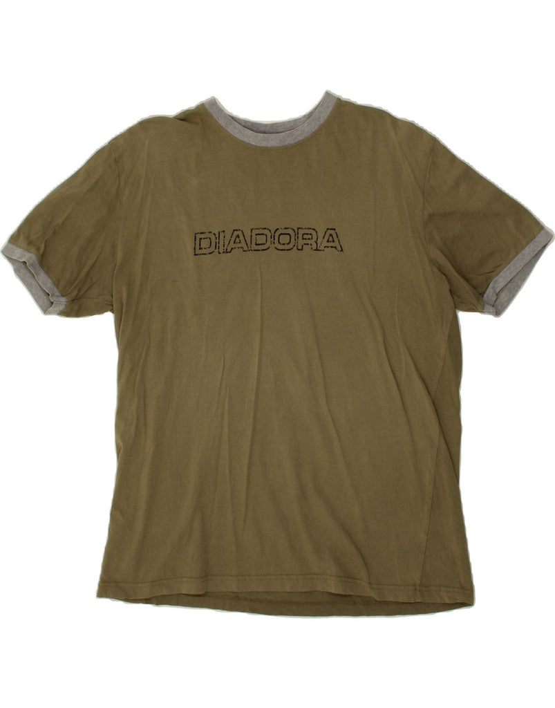DIADORA Mens Graphic T-Shirt Top 2XL Khaki Viscose Vintage Diadora and Second-Hand Diadora from Messina Hembry 
