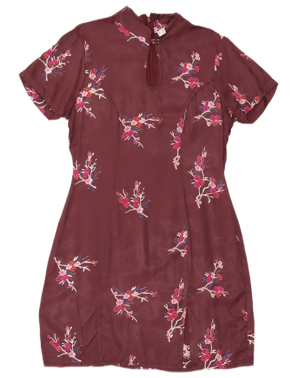 P.S. Company Womens A-Line Dress UK 12 Medium  Burgundy Floral Viscose