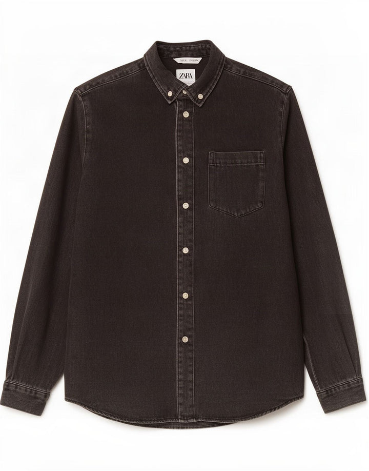 Zara Mens Denim Shirt Small Black Cotton