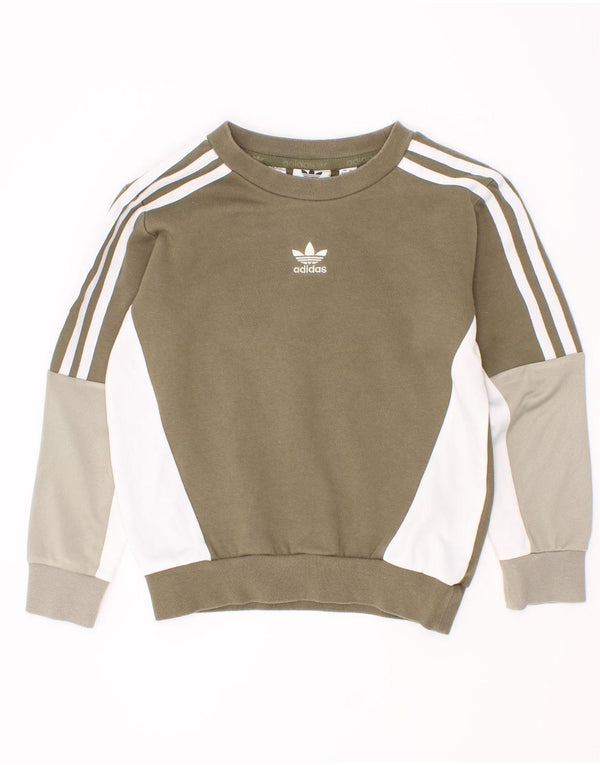 Adidas Boys Sweatshirt Jumper 5-6 Years Khaki Colourblock Cotton