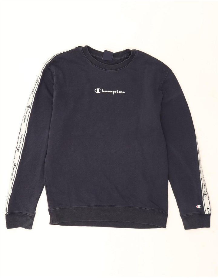 Champion Mens Graphic Sweatshirt Jumper Medium Navy Blue Colourblock Cotton