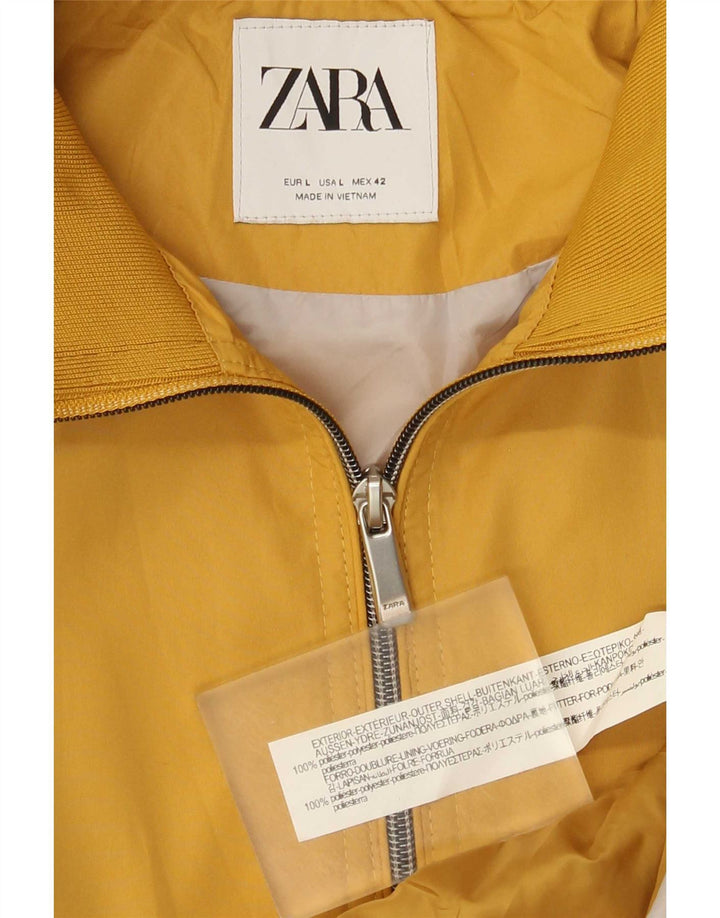 Zara Mens Bomber Jacket UK 40 Large Yellow Polyester