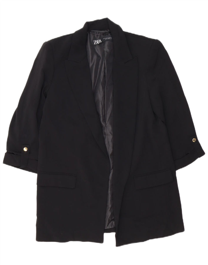 ZARA Womens Open Blazer Jacket UK 14 Medium Black Polyester