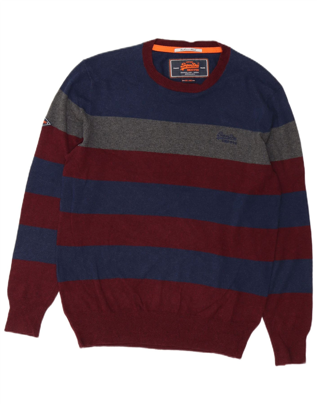 SUPERDRY Mens Crew Neck Jumper Sweater Large Multicoloured Striped