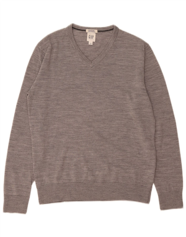 Gap Mens V-Neck Jumper Sweater XS Grey Flecked Cotton