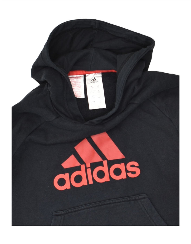 ADIDAS Boys Graphic Hoodie Jumper 9-10 Years Black Cotton | Vintage Adidas | Thrift | Second-Hand Adidas | Used Clothing | Messina Hembry 