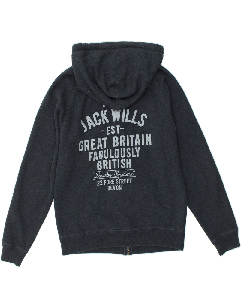 JACK WILLS Mens Graphic Zip Hoodie Sweater Medium Black Cotton | Vintage Jack Wills | Thrift | Second-Hand Jack Wills | Used Clothing | Messina Hembry 