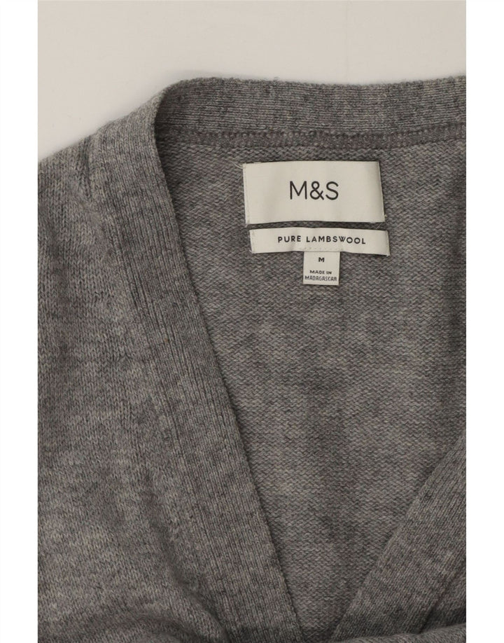 MARKS & SPENCER Mens Cardigan Sweater Medium Grey Flecked Lambswool