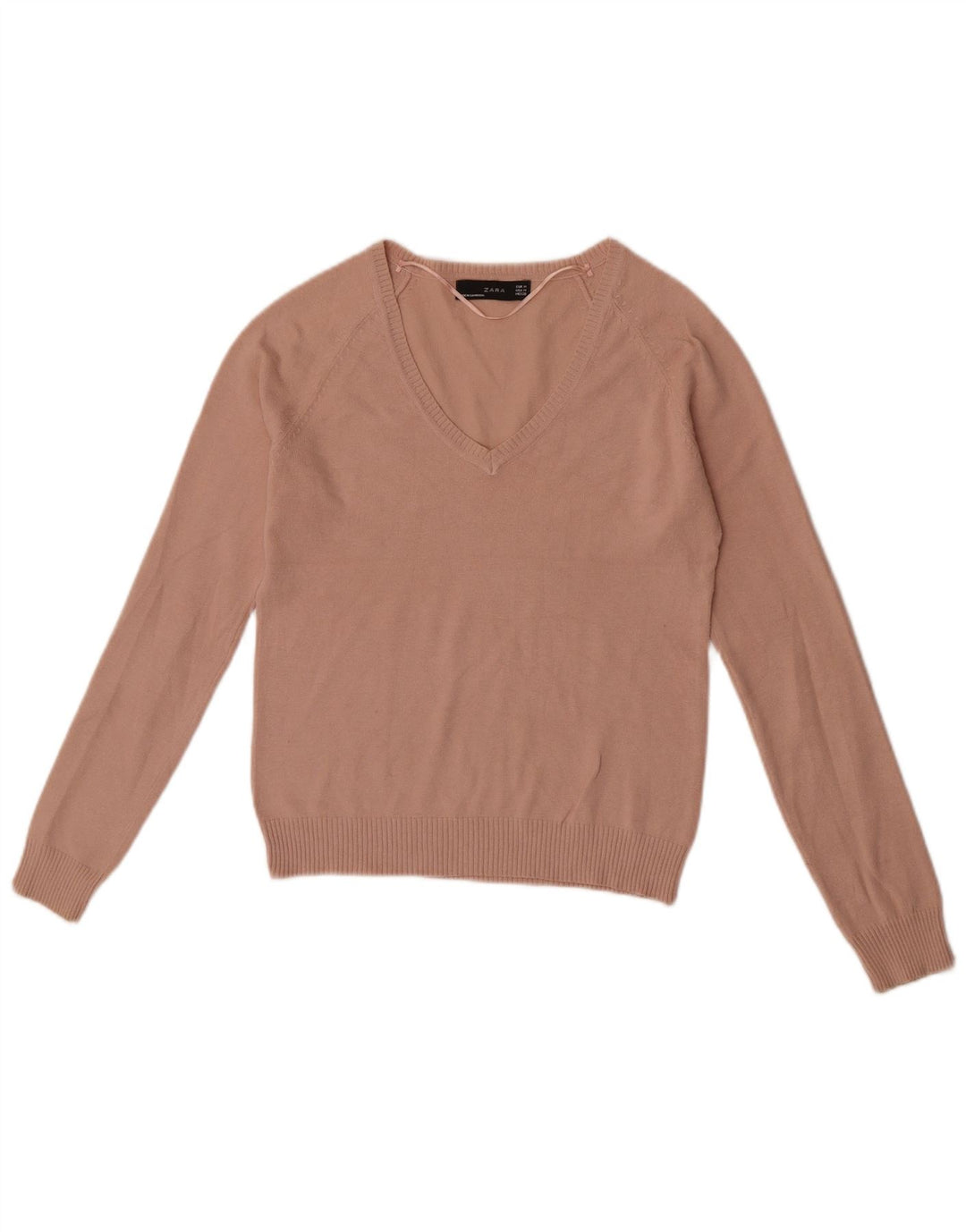 Zara Womens Crop V-Neck Jumper Sweater UK 12 Medium Pink
