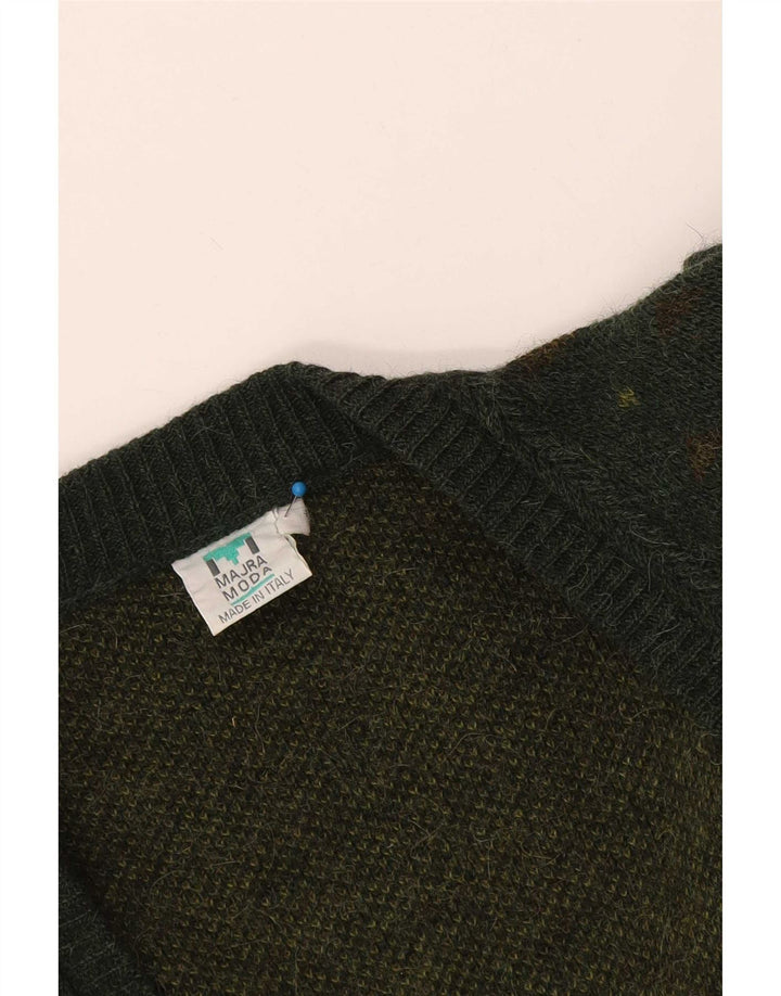 Vintage Mens Cardigan Sweater Large Green Fair Isle