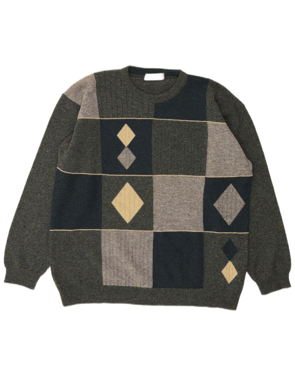 Marks & Spencer Mens Crew Neck Jumper Sweater Large Green Colourblock