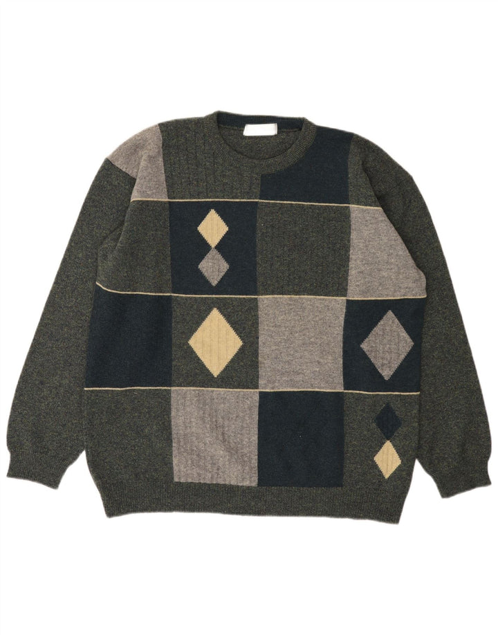 Marks & Spencer Mens Crew Neck Jumper Sweater Large Green Colourblock