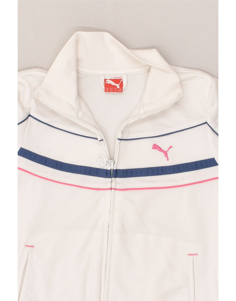 PUMA Girls Tracksuit Top Jacket 9-10 Years Size 26/28 White Polyester | Vintage Puma | Thrift | Second-Hand Puma | Used Clothing | Messina Hembry 