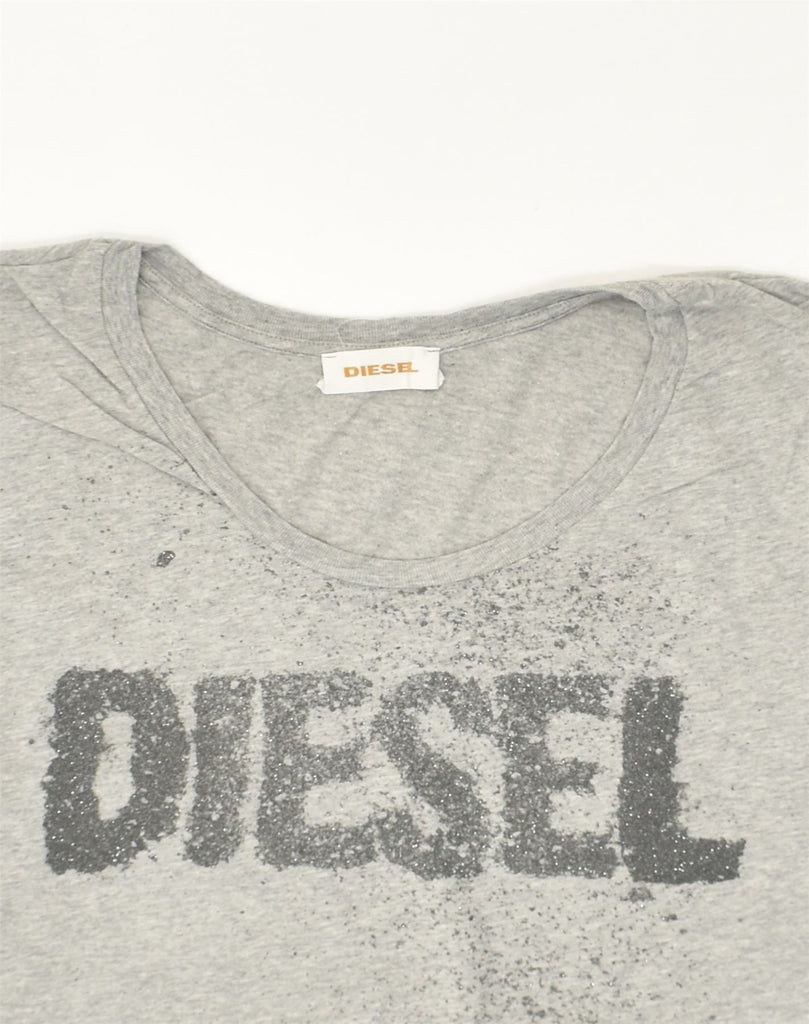 DIESEL Womens Crop Graphic T-Shirt Top UK 14 Large Grey Cotton | Vintage Diesel | Thrift | Second-Hand Diesel | Used Clothing | Messina Hembry 