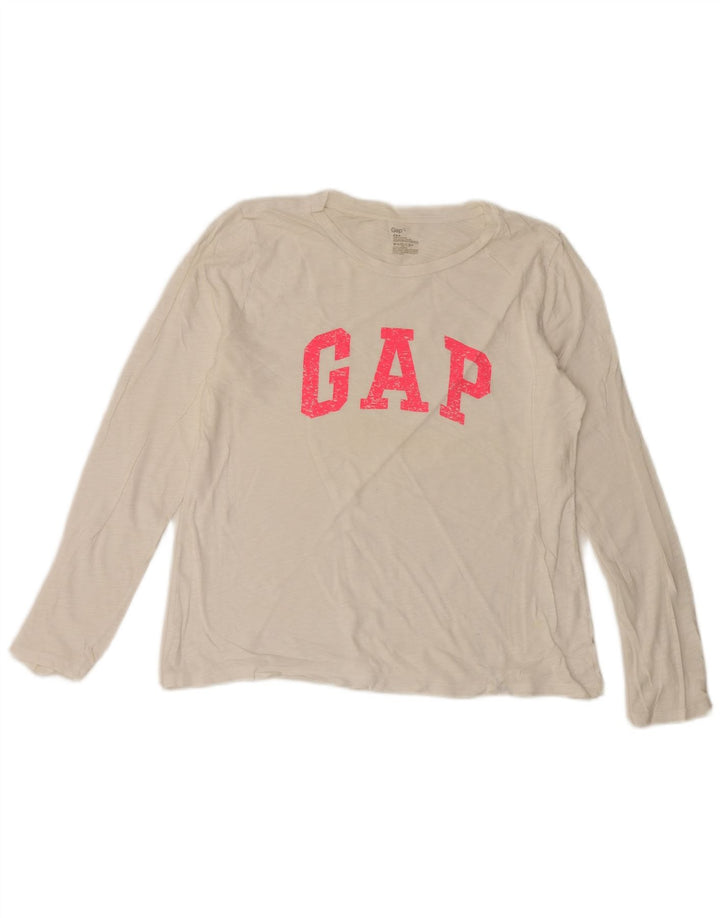 Gap Womens Graphic Top Long Sleeve UK 16 Large White Cotton