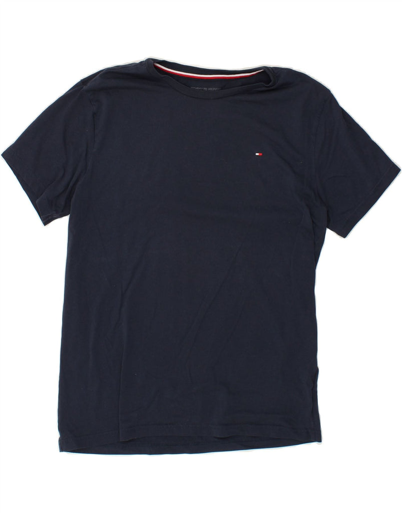 TOMMY HILFIGER Mens Slim Graphic T-Shirt Top Large Navy Blue Cotton Vintage Tommy Hilfiger and Second-Hand Tommy Hilfiger from Messina Hembry 