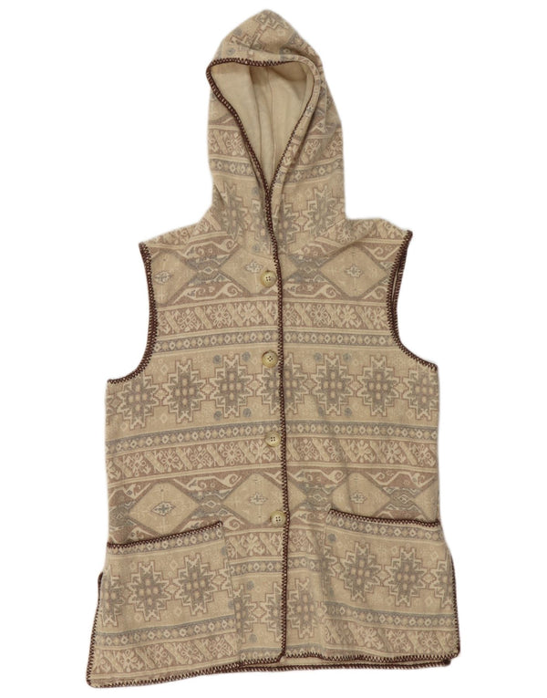 Vintage Womens Hooded Cardigan Sweater UK 16 Large Beige Fair Isle