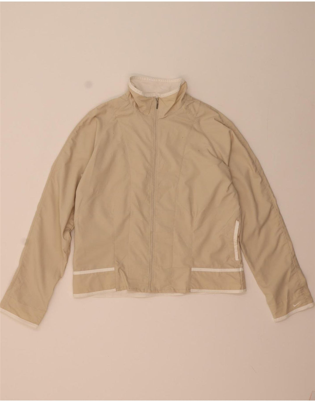 Nike Womens Tracksuit Top Jacket US 12/14 Large Beige Polyester