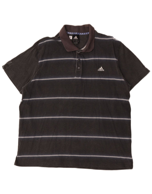 Adidas Mens Polo Shirt Medium Black Striped Cotton