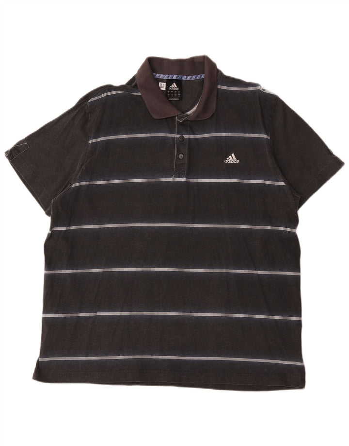 Adidas Mens Polo Shirt Medium Black Striped Cotton